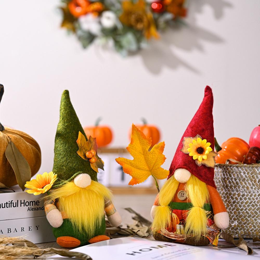 Christmas Gnome Ornaments Maple Leaf Sunflower Faceless Doll Autumn Harvest Season Festival Decor