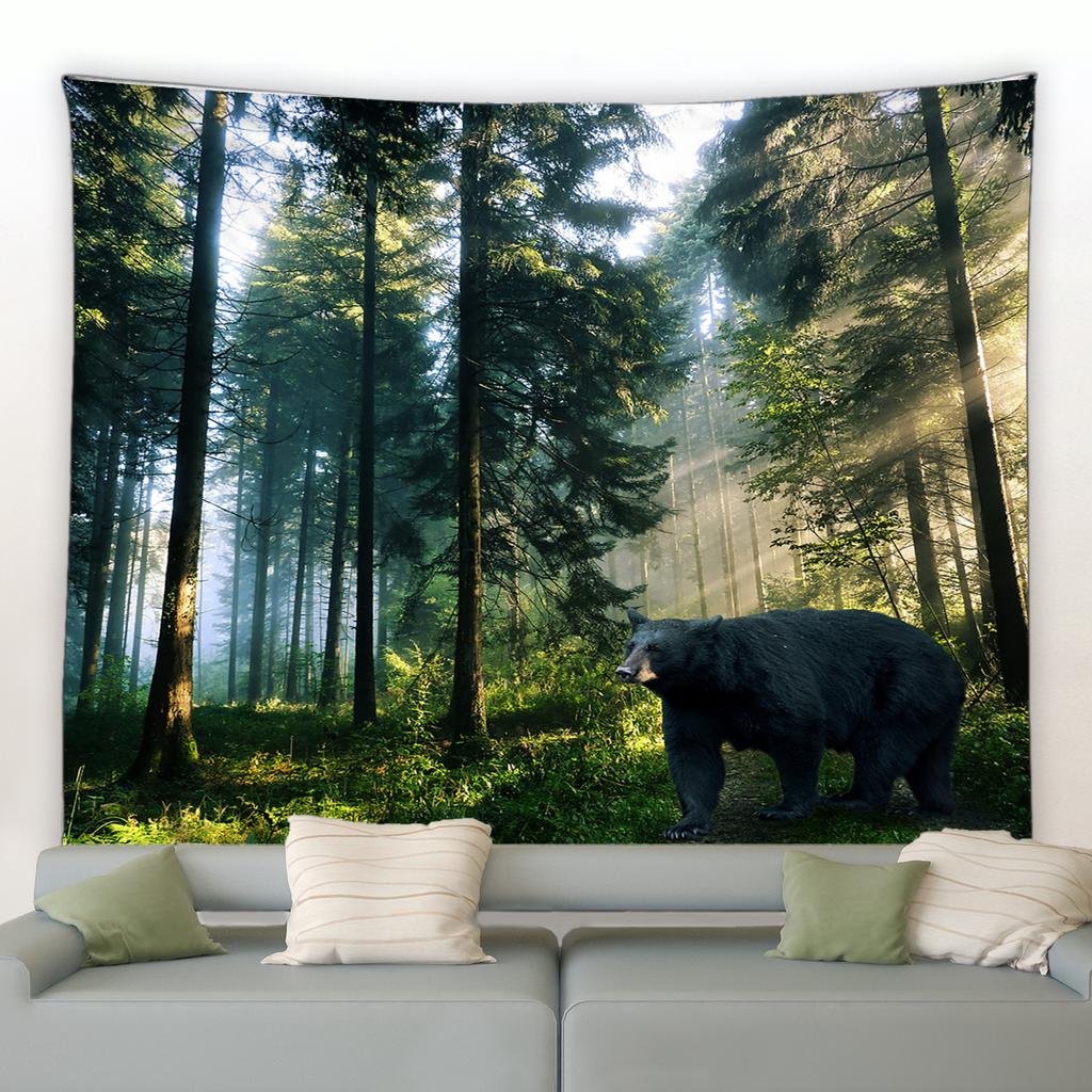 Гобелен с лесными животными, дикий леопард, тигр, медведь, растение, природный пейзаж, настенный пляжный коврик, украшение для комнаты, украшение для дома