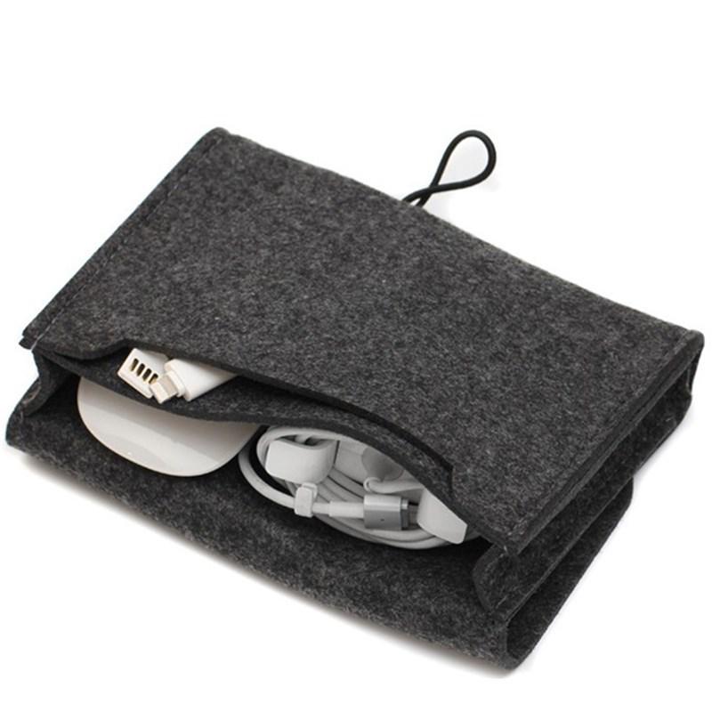 Однотонная войлочная сумка для хранения Power Bank, мыши, кабеля для передачи данных, наушников и зарядного устройства