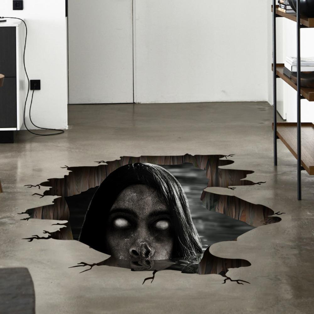 PVC Broken Design Wall Decal Realistic Door Sticker Halloween Ghost Wall Sticker Prank