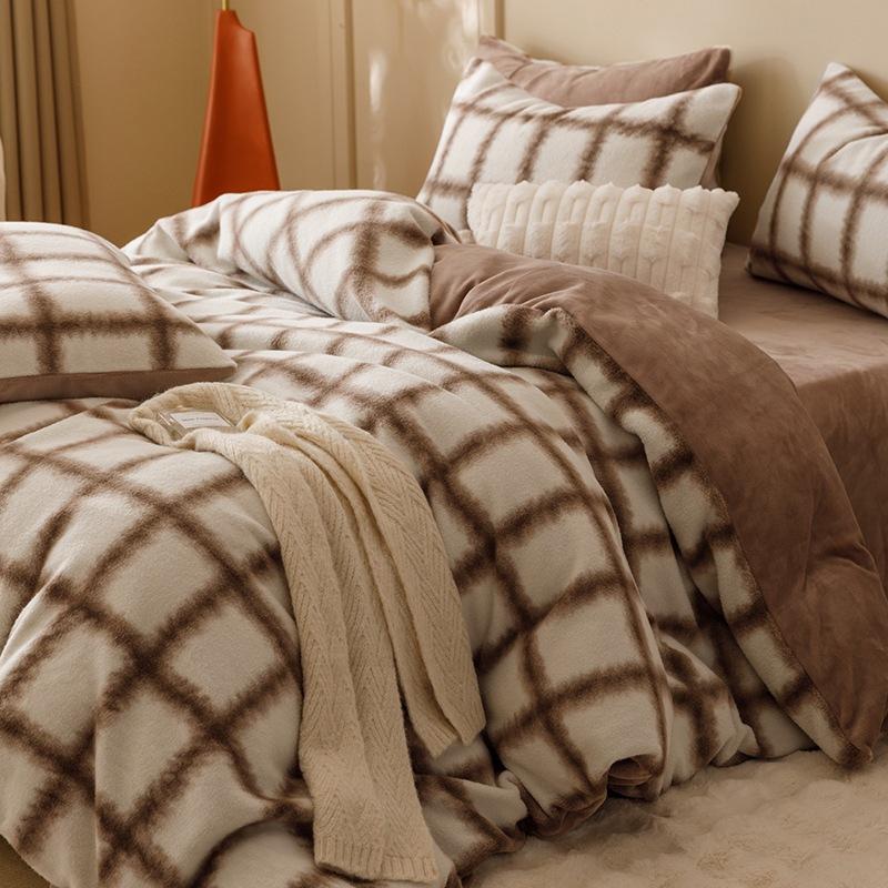 High-Grade Gorgeous A Version 350G Dolly Cashmere B Version 230G Thermal Oxygen Fleece Four-Piece Set Thickened Milk Fleece Sheets