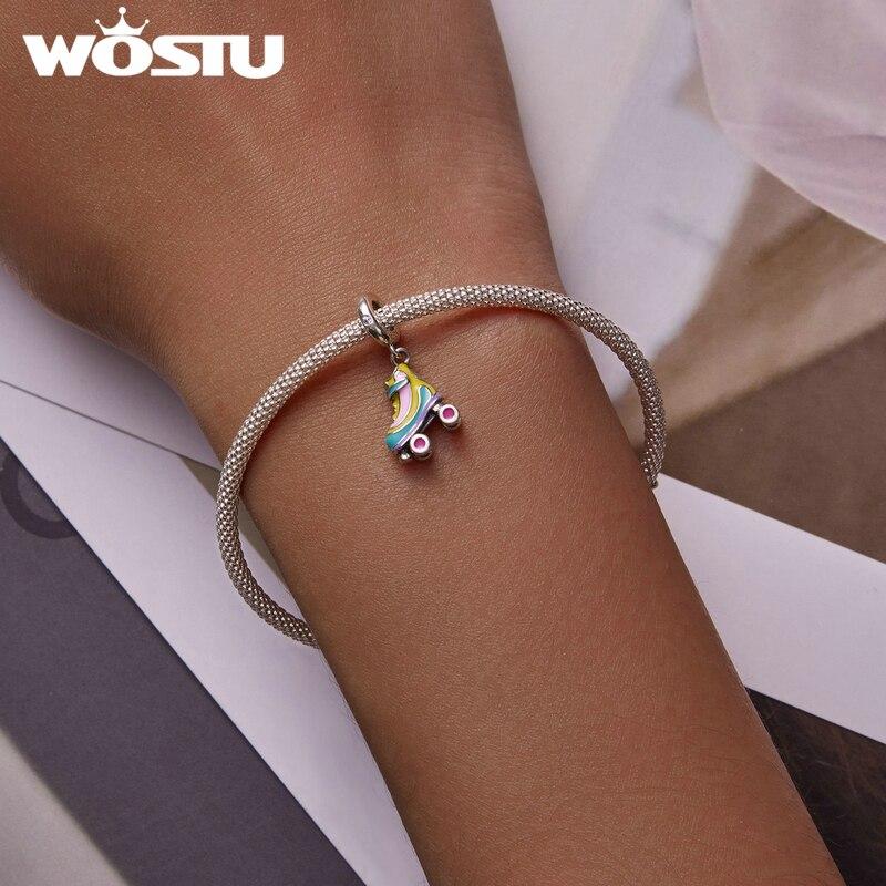 WOSTU Стерлингового серебра 925 пробы, роликовые коньки, спортивный Шарм, подвеска из бисера, подходит для оригинального браслета, ожерелья для женщин, ювелирные изделия