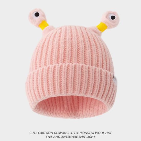 Cute Knitted Beanie Hat with Eyes Wear Resistant Solid Color LED Glowing Funny Cartoon Winter Warm Hat