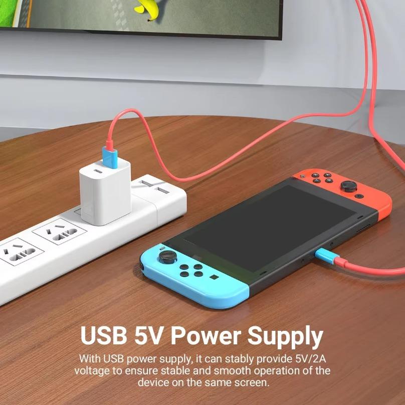 Адаптер 4K HD Кабель Type C - HDMI-совместимый и зарядка USB 5 В Портативная ТВ-док-станция для Nintendo Switch/OLED, Steam Deck, iPad Pro