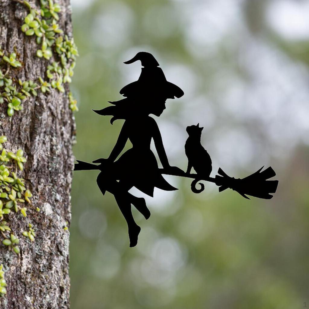 Garden Corner Sign with Witch Silhouette for Yard Decor