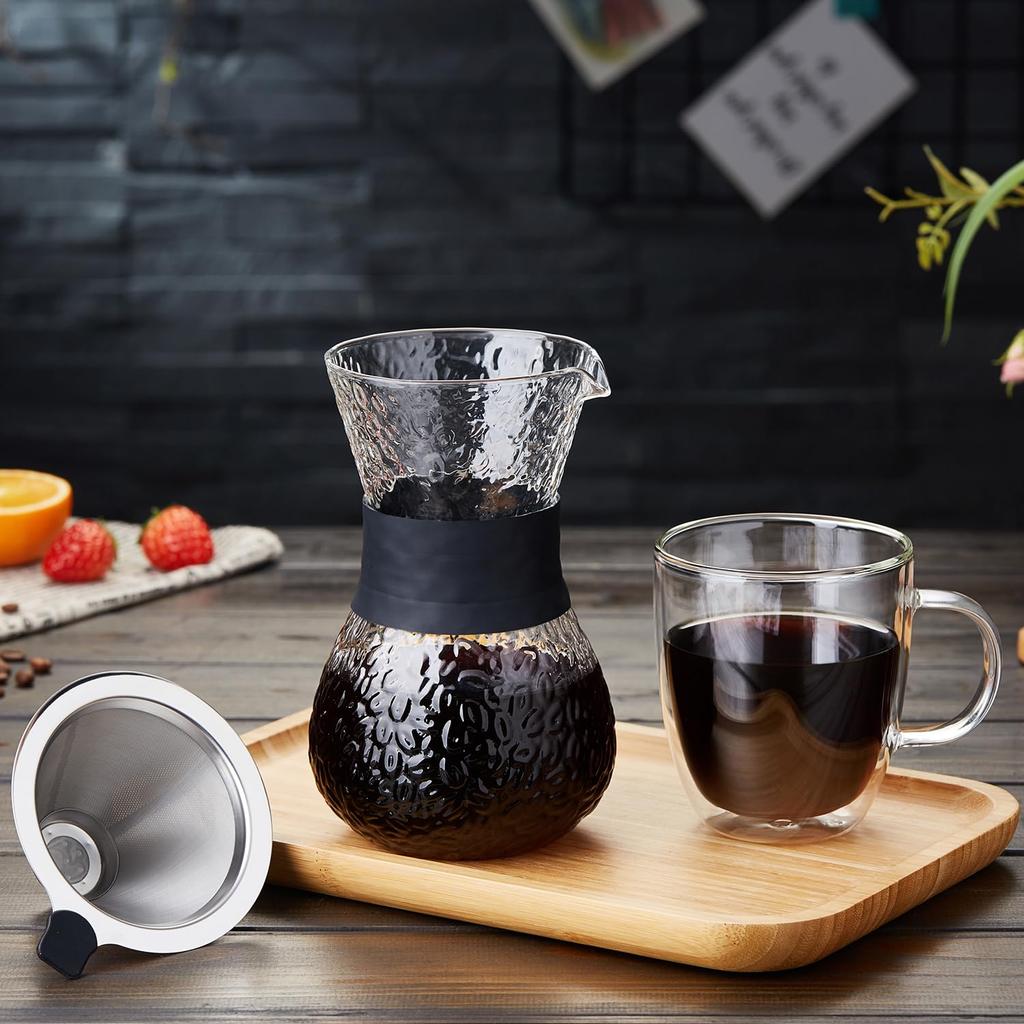 Чай Pokaro, термостойкий, безбумажный кофейный фильтр, стильный, капельный, многоразовый, из нержавеющей стали, двухслойный, стеклянный, ручной, капельный, микроволновая печь