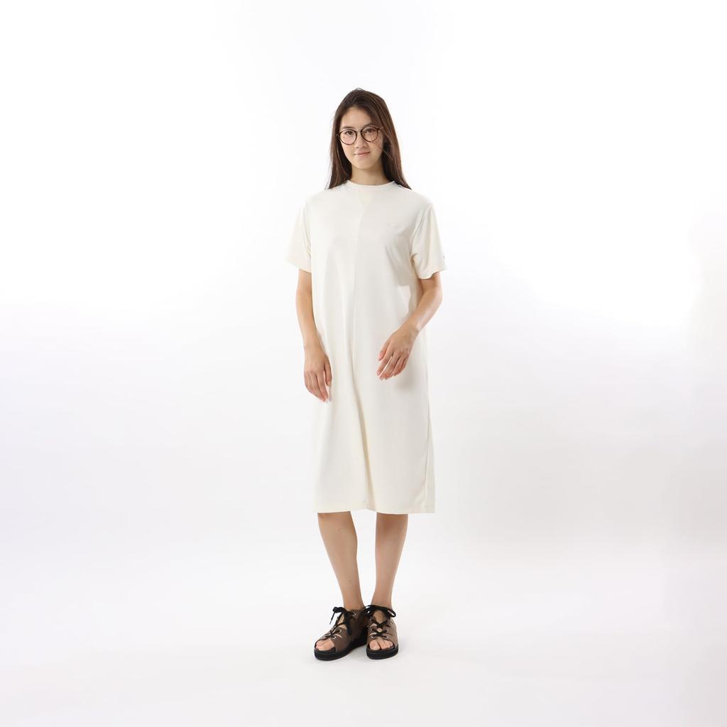 One Piece Short Sleeve Embroidered Script Logo One Piece Dress Casual [Champion] Women's CW-Z318 Off-White