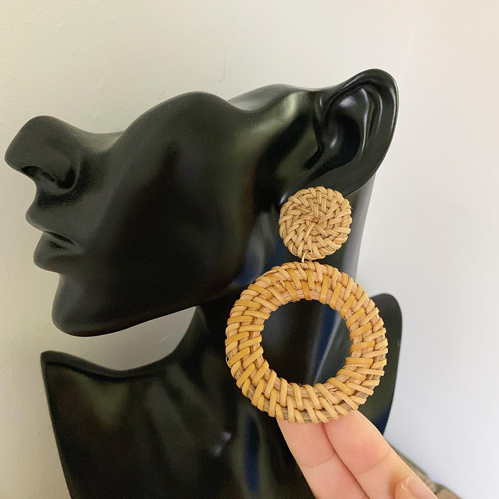 Серьги-подвески из соломы с геометрическим узором из ротанга и бриллиантами для женщин