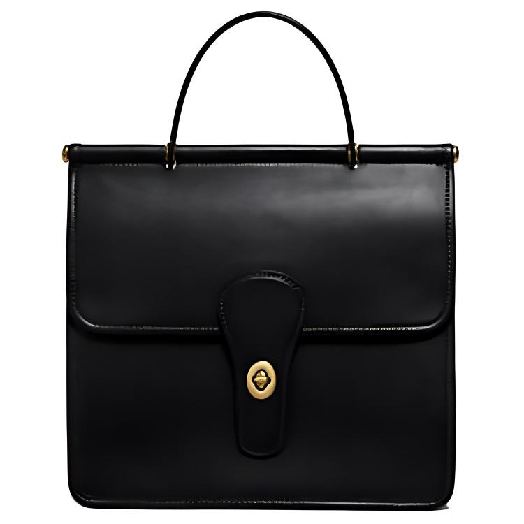 Coach Willis 25 Leather Top Handle Shoulder Bag Women Handbags Brass Black 5785-B4BK