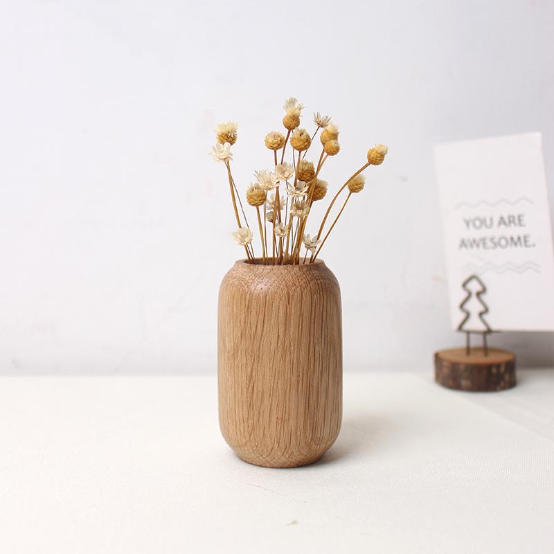 Wooden Flower Vase Natural Solid Wood Plants Flower Pot Art Vases Wedding Home Office Table  Decoration Crafts