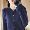 Knitted Cardigan Round Neck Sweater Women's Long Sleeved Solid Color Button Down Sweaters Jacket