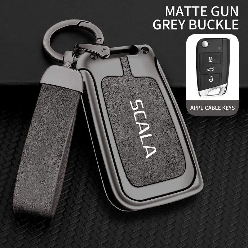 Zinc Alloy Key Case Suitable for Skoda Scala 2016 2017 2018 2019 3 Key Car Key Case Alloy High Grade Leather Key Case Accessory