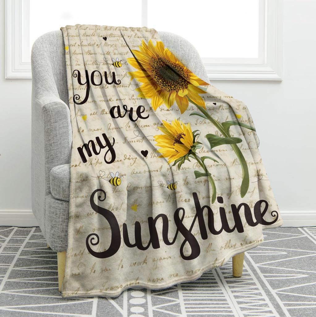 Sunflower Print Super Soft Throw Blanket for Bed Couch Sofa Lightweight Travelling Camping Throw Size for Kids Adults Women Boys