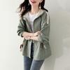Autumn New British Style Hooded Trench Coat Women's Small Drawstring Waist Short Coat
