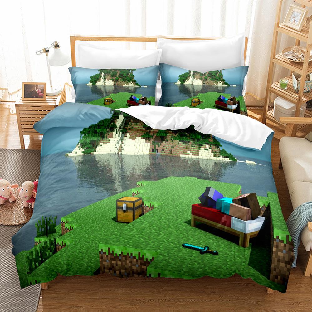 3D Digital Printing Quilt Set Three-Piece Minecraft Game Children'S Cartoon