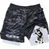 Anime Performance Shorts Printed Men GYM Casual Sports Compression Shorts Workout Running Mesh 2 In 1 Sport Short Pants M-3XL