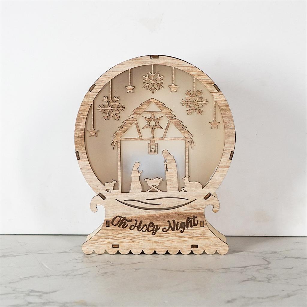 Nativity Scene LED Light Wood LED Light Decoration Light Up LED Wood Christmas Ornaments for Christmas Holiday Supply