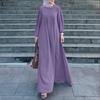 Women Round Neck Loose Long Sleeve Muslim Casual Long Dress