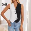 Женский жилет на пуговицах без рукавов, черно-белый костюм с цветными блоками, жилет-перекресток с v-образным вырезом, повседневный короткий топ для повседневной носки, свиданий на улице