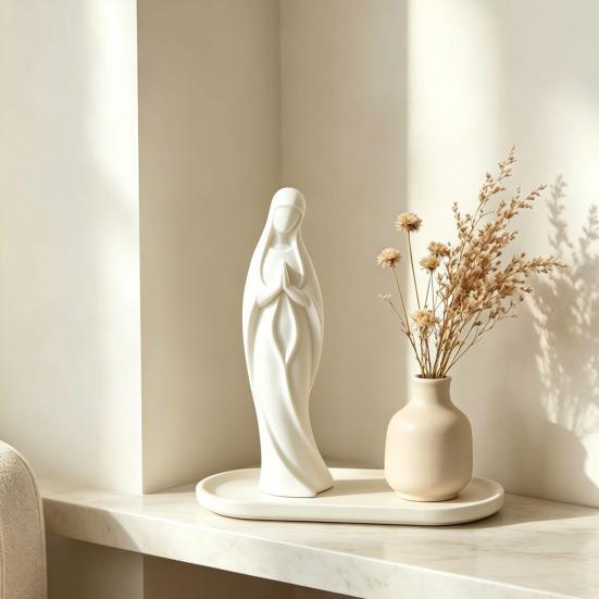 Virgin Mary Statue 3D Printed Catholic Religious Saint Mary Figurine Blessed Mother Sculpture for Home Decor