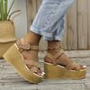 Women's Large Size Slope Heel Sandals Shoes Summer Casual Buckle Design Thick Sole Beach Sandals 34-43