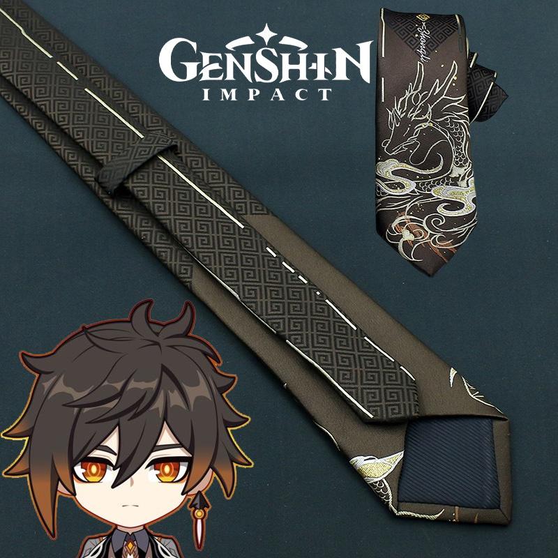 Оригинальный галстук Genshin Impact с очаровательными мультяшными персонажами