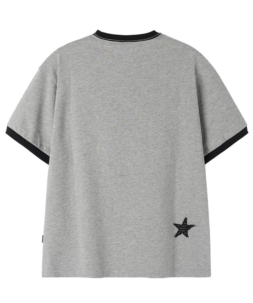 Опеунядеу(Овай) Футболка с полосатым воротником и манжетами Opyd Stripe Patch Ringer Tee - Меланж