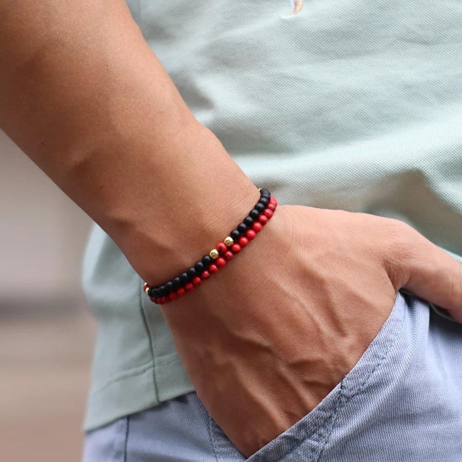 Уникальный набор из 2 браслетов с бусинами для мужчин, 4 мм, из маленьких камней, тигровый глаз, говлит, малахит, браслет для мужчин, идеальный подарок для парня, ювелирные изделия