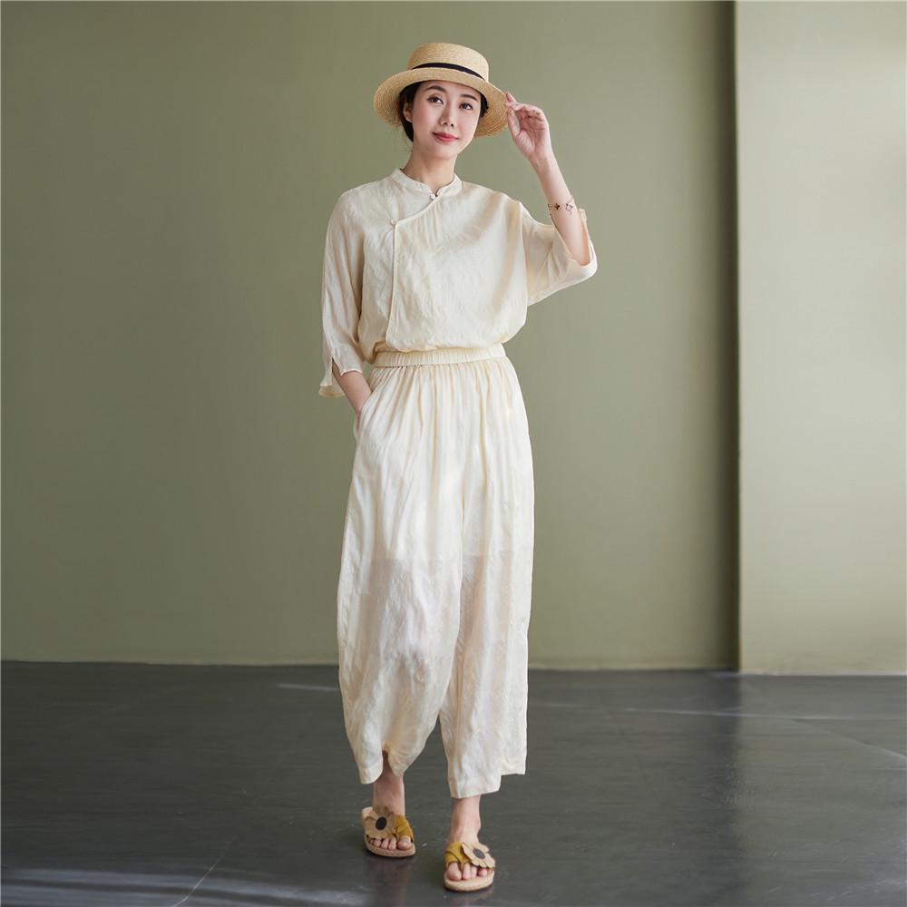 Топ-реглан из тусса-шелка в китайском стиле Весна/Лето 2022 - Ретро Лимитированная серия