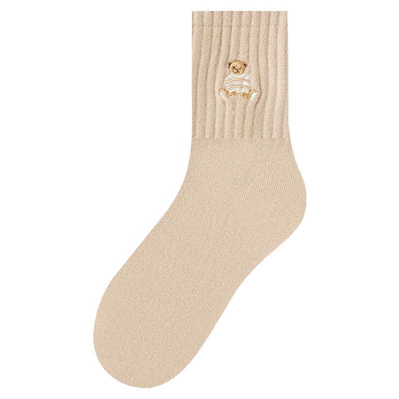 Носки цвета кофе Майяра для женщин, милые носки средней длины с медвежонком, простые носки в стиле колледжа, хлопковые носки