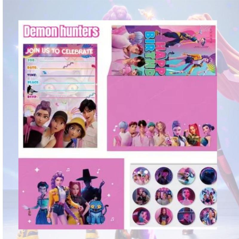 Пригласительная открытка на детский день рождения-сюрприз KPOP Охотник на демонов Набор из 12 штук Одностраничная Открытка-конверт на Хэллоуин и День рождения