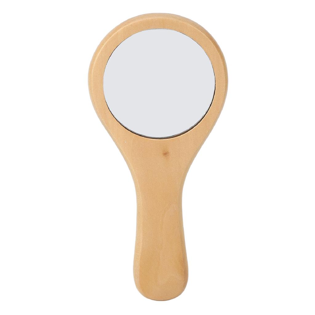 Handheld Wood Makeup Round Mirror Portable Wooden Handle Cosmetic Mirrors for Home Travel