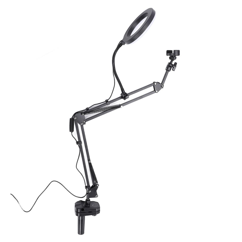 Selfie Ring Light 3 Color Temperature Retractable Arm Overhead Ring Light with Clamp Phone Holder Fo