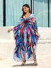 2024 Summer Boho Colorful Print Loose Kaftan Sexy V Neck Batwing Sleeve Side Split Beach Dress Women Beachwear Swimsuit Cover Up Q1588