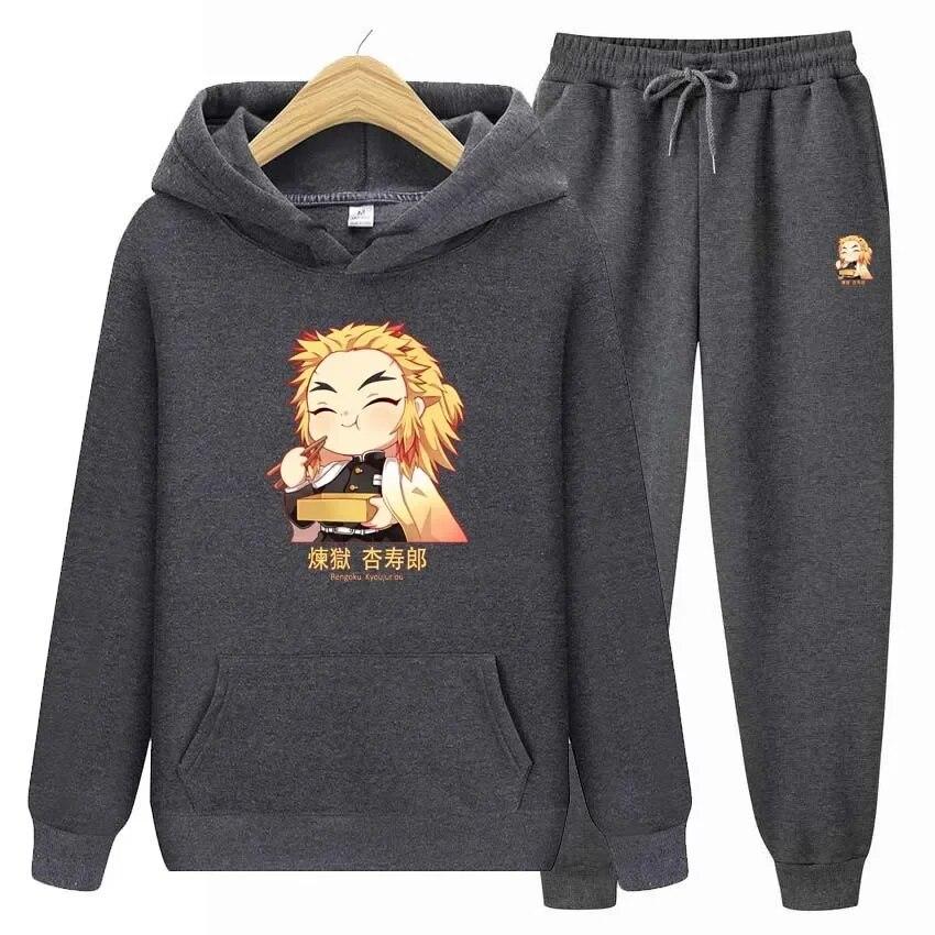 Anime Demon Slayer Printing Hoodies+Pants Two Piece Set Womens Hoodies Tracksuits Jogger Pants Thick Warm Clothes