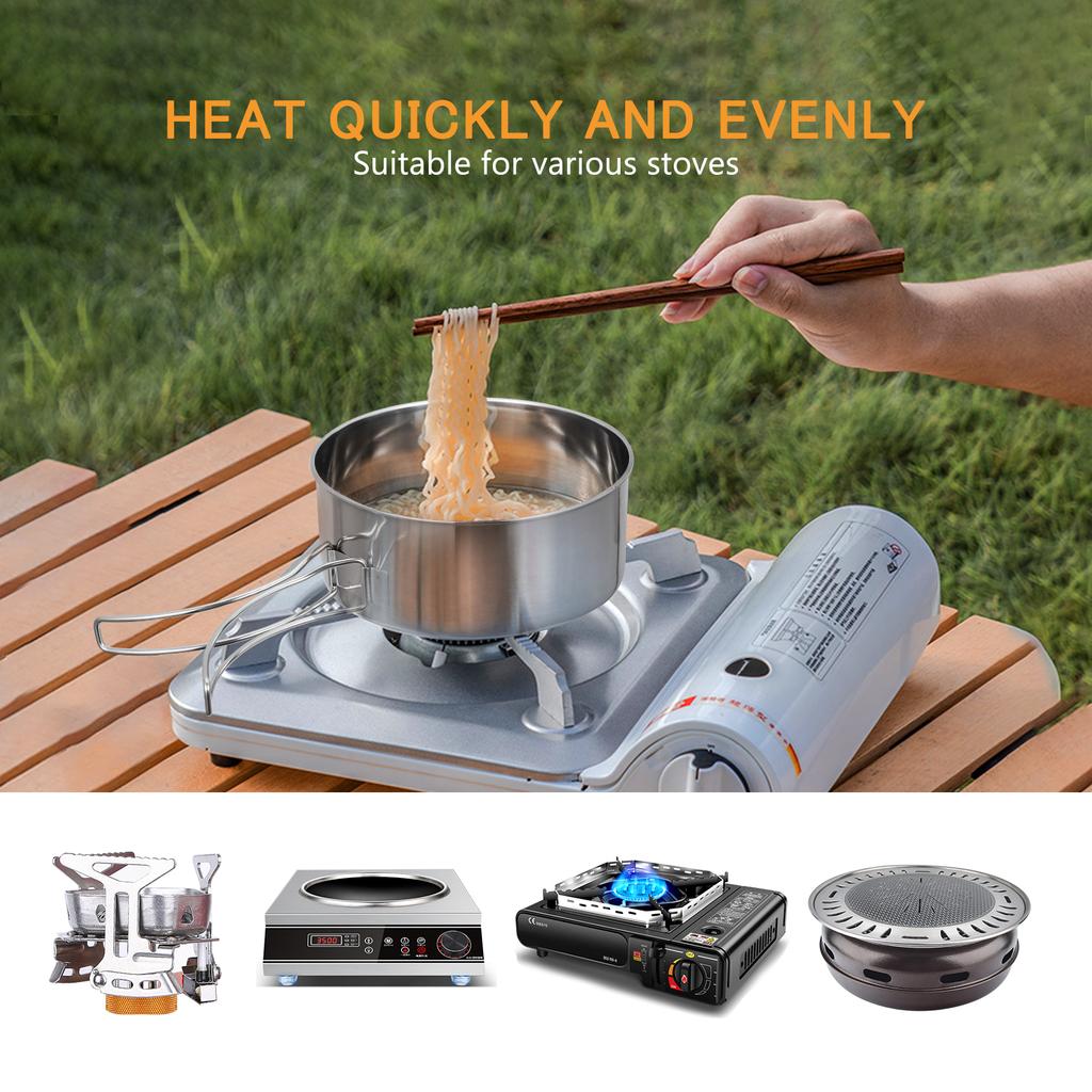 Outdoor Stainless-Steel Camping Cookware Set Hiking Backpacking Cooking Picnic Bowl Pot Set for Hiking, Camping, Picnic