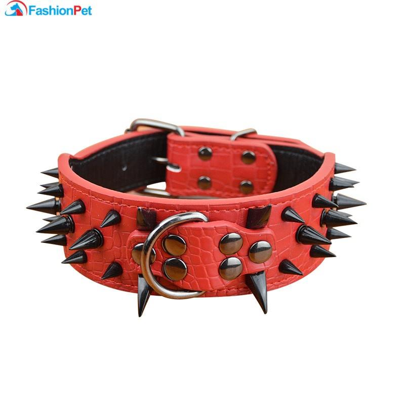 Высококачественный ошейник для больших собак из искусственной кожи с черными острыми шипами и шипами для больших собак Pitbull Mastiff