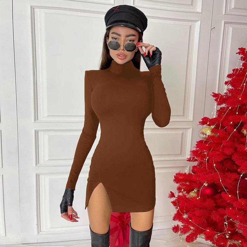 Women Spring Autumn Long Sleeve Bodycon Soild Color Black Slim Package Hip Mini Dress Female Clothing Streetwear