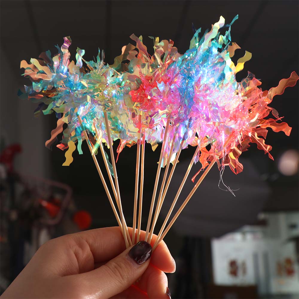 10 pieces Colorful Foil Firework Cupcake Toppers Fireworks Tassels Cake Decoration DIY Baking