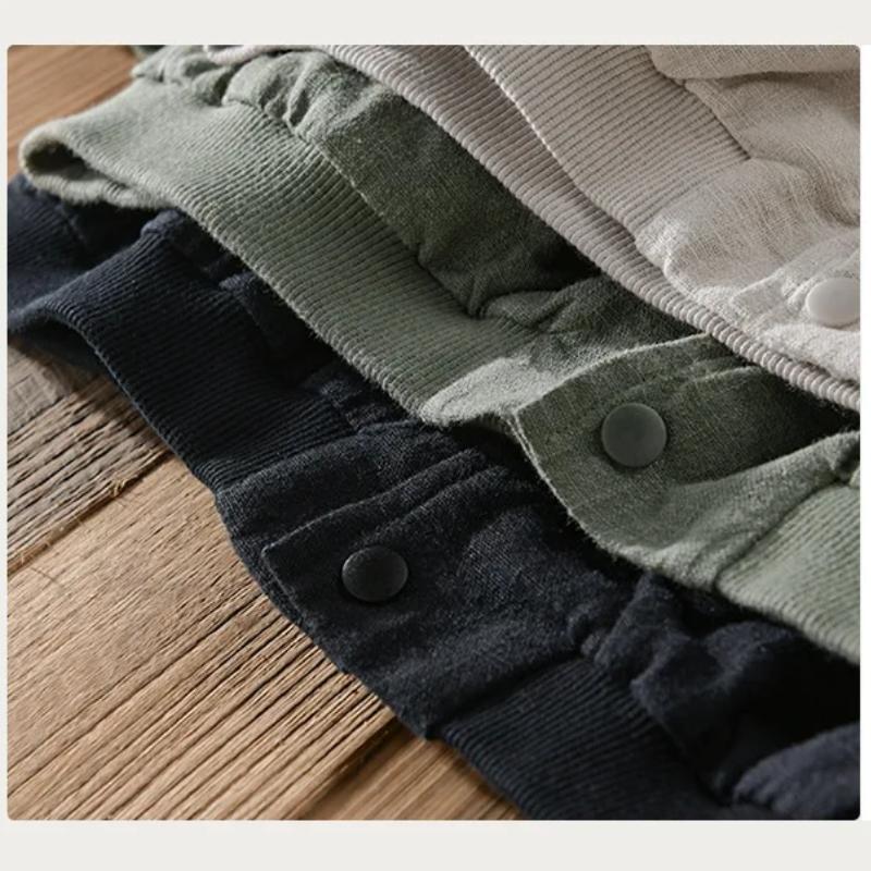 Мужские куртки из хлопкового льна в стиле ретро, мужская одежда, весенняя спортивная бейсбольная одежда, повседневная куртка, однотонная куртка с воротником-стойкой и пуговицами