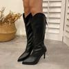 Stiletto Heel Back Zip Tall Boots Autumn New Pointed Toe Anti-slip Wear-resistant Leather Boots