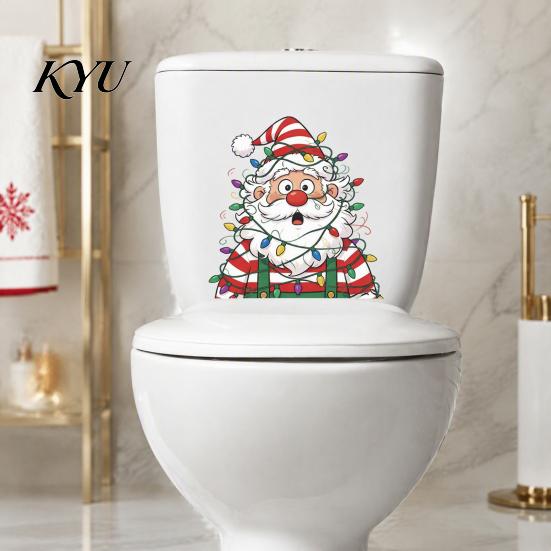 Christmas Party Bathroom Supplies Toilet Stickers, Waterproof Funny Santa Claus Lid Seat Decals, Self-Adhesive Festive Art Water Tank Sticker,