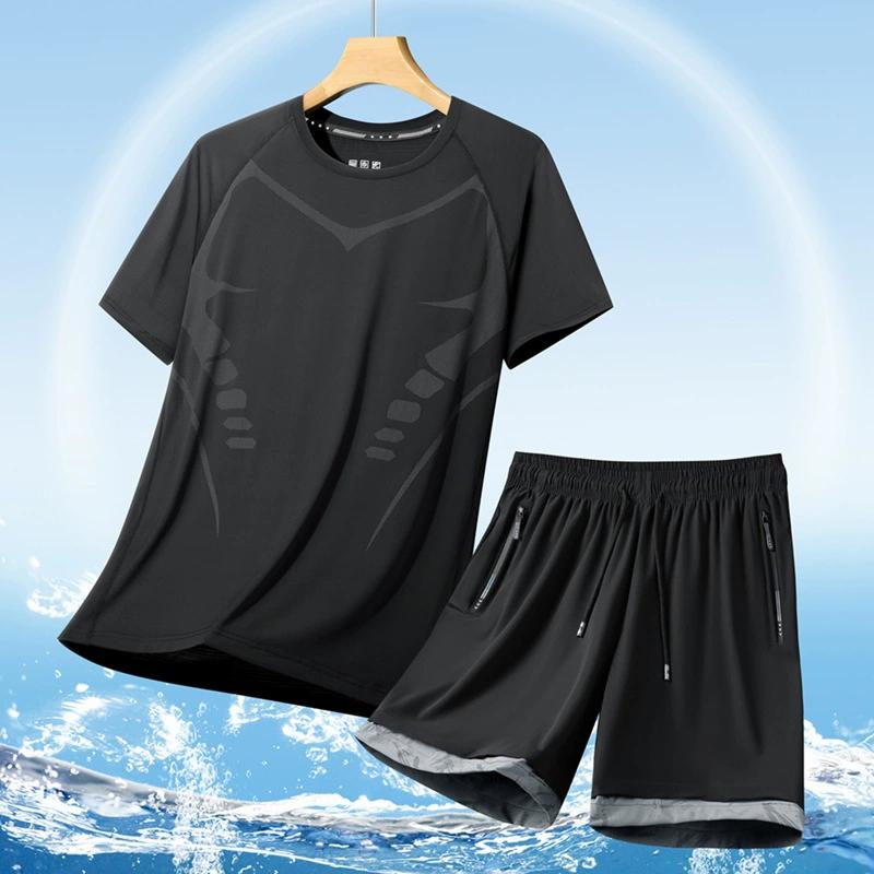 Большой размер футболка с коротким рукавом комплект для мужчин, тонкий шелк льда быстросохнущий мужской спортивный костюм с коротким рукавом, спортивный