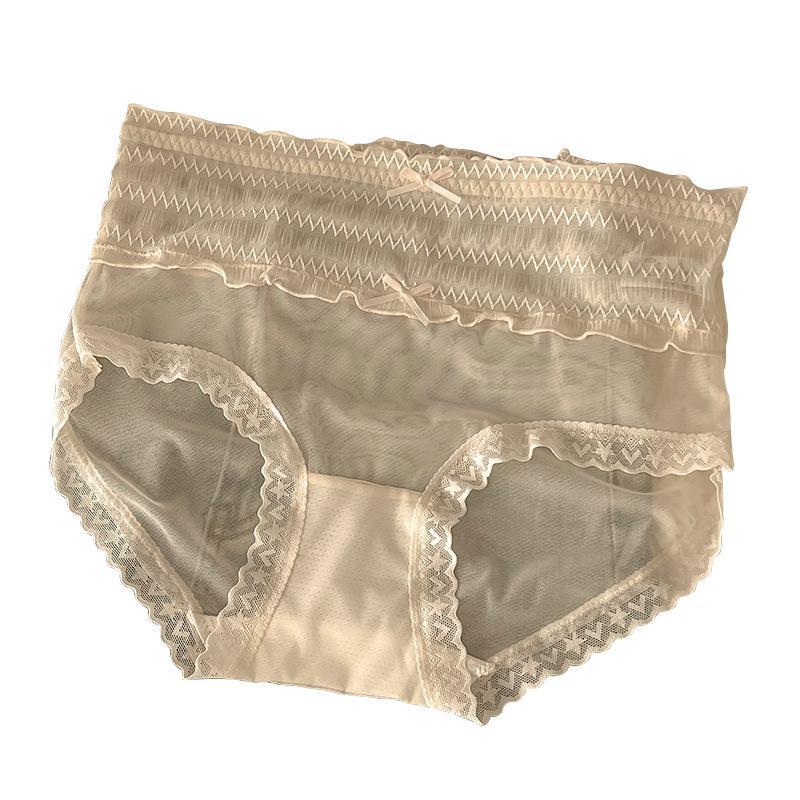 Women's Panties Plus Size Mid-waist Translucent Lace Edge Sexy Hip Lift Breathable Briefs