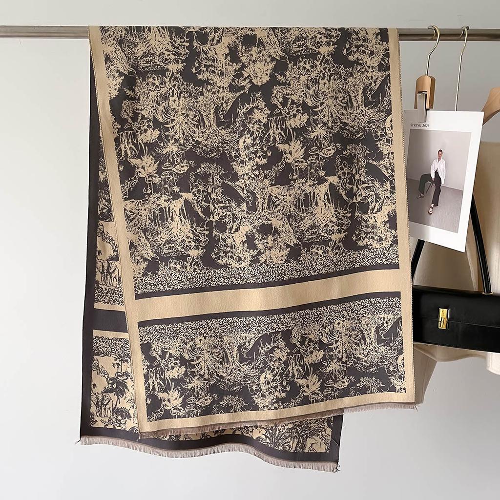 New Vintage Printed Double-sided Imitation Cashmere Scarf Thick Bib High-grade Shawl for Autumn Winter Women Bandana Shawl Wrap