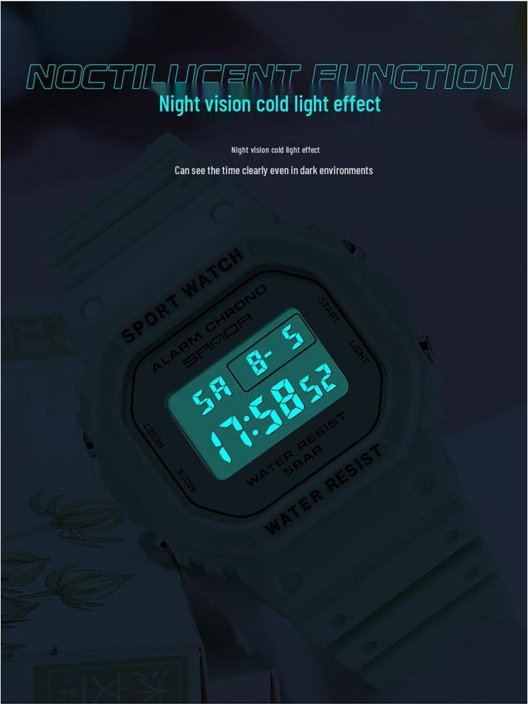 Sanda Multifunctional Waterproof Luminous Square Sport Watch - Fashionable Student Wristwatch