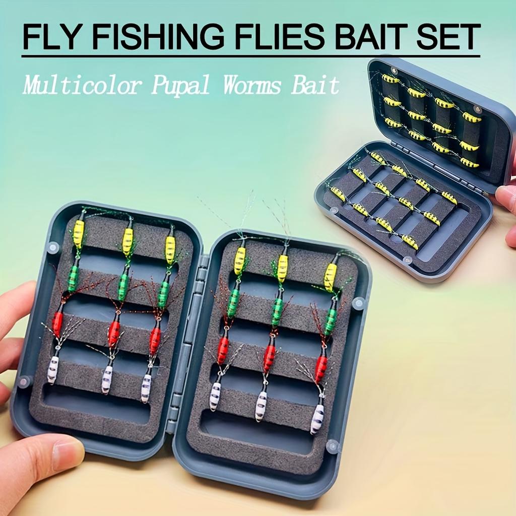 24Pcs-Set Fly Fishing Flies Nymph Lures Dry Flies Pupal Worms Multicolor Bait-Size #6 For Trout/Perch/Carp