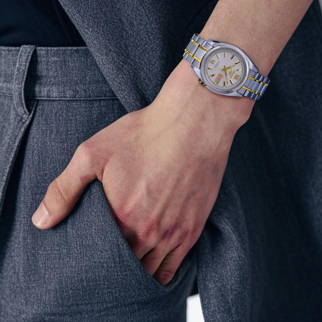 Seiko Автоматические Механические Часы с Ремешком из Нержавеющей Стали 37мм Мужские Часы Белый Циферблат SNKL57K1