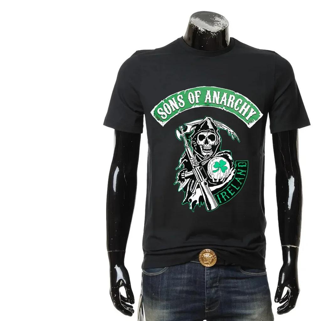 2025 Сыны Анархии Ирландия Футболка 100% хлопок Круглый вырез Летняя с коротким рукавом Повседневная Мужская футболка Футболка оверсайз Мужская одежда