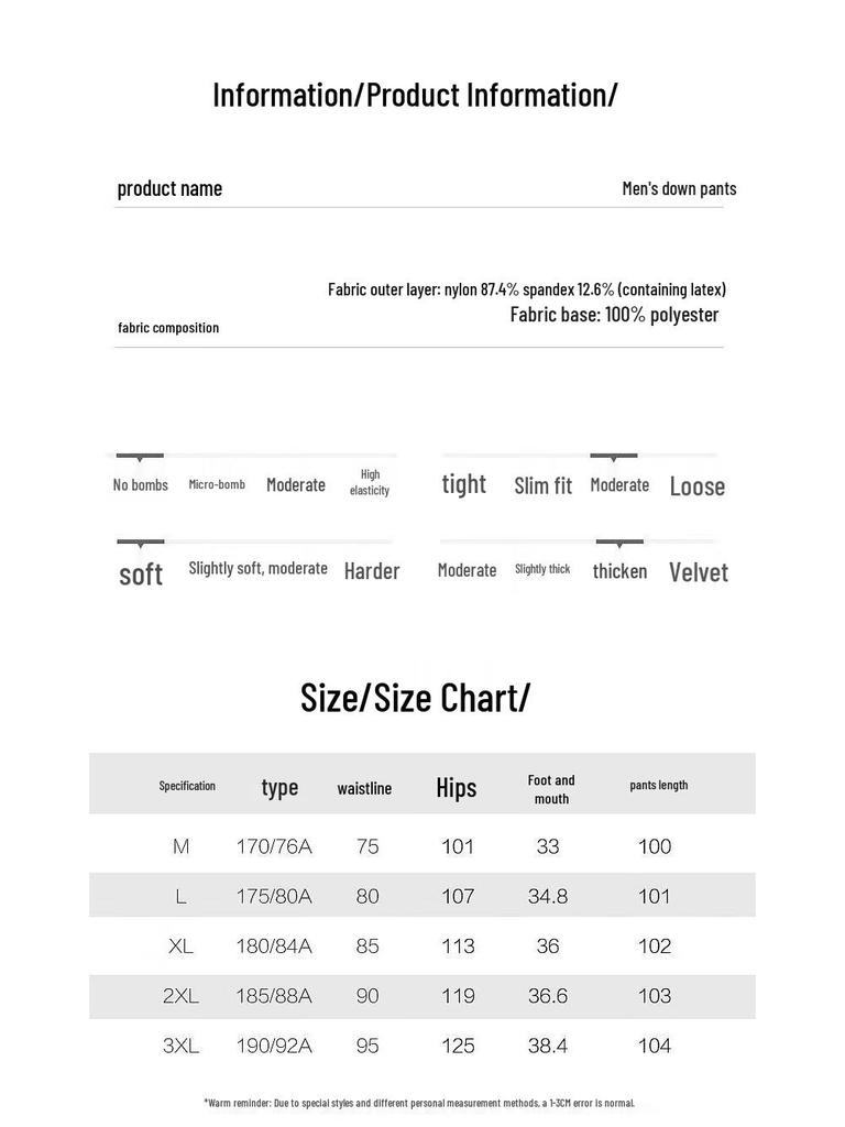 Men's Warm Duck Down Straight-Leg Casual Pants